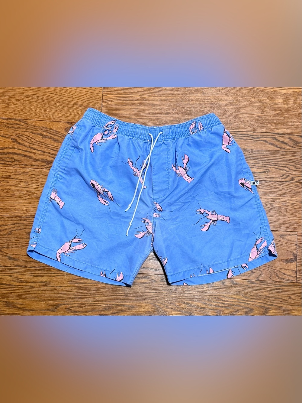 Cotton On Men’s Blue and Lobster Swim Shorts Size Large Drawstring Waist